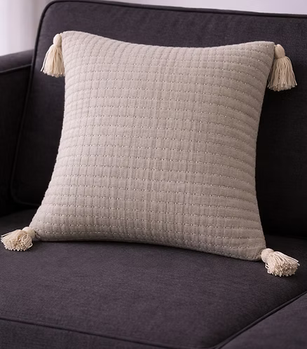 Grey Grid Quilted Cushion Cover